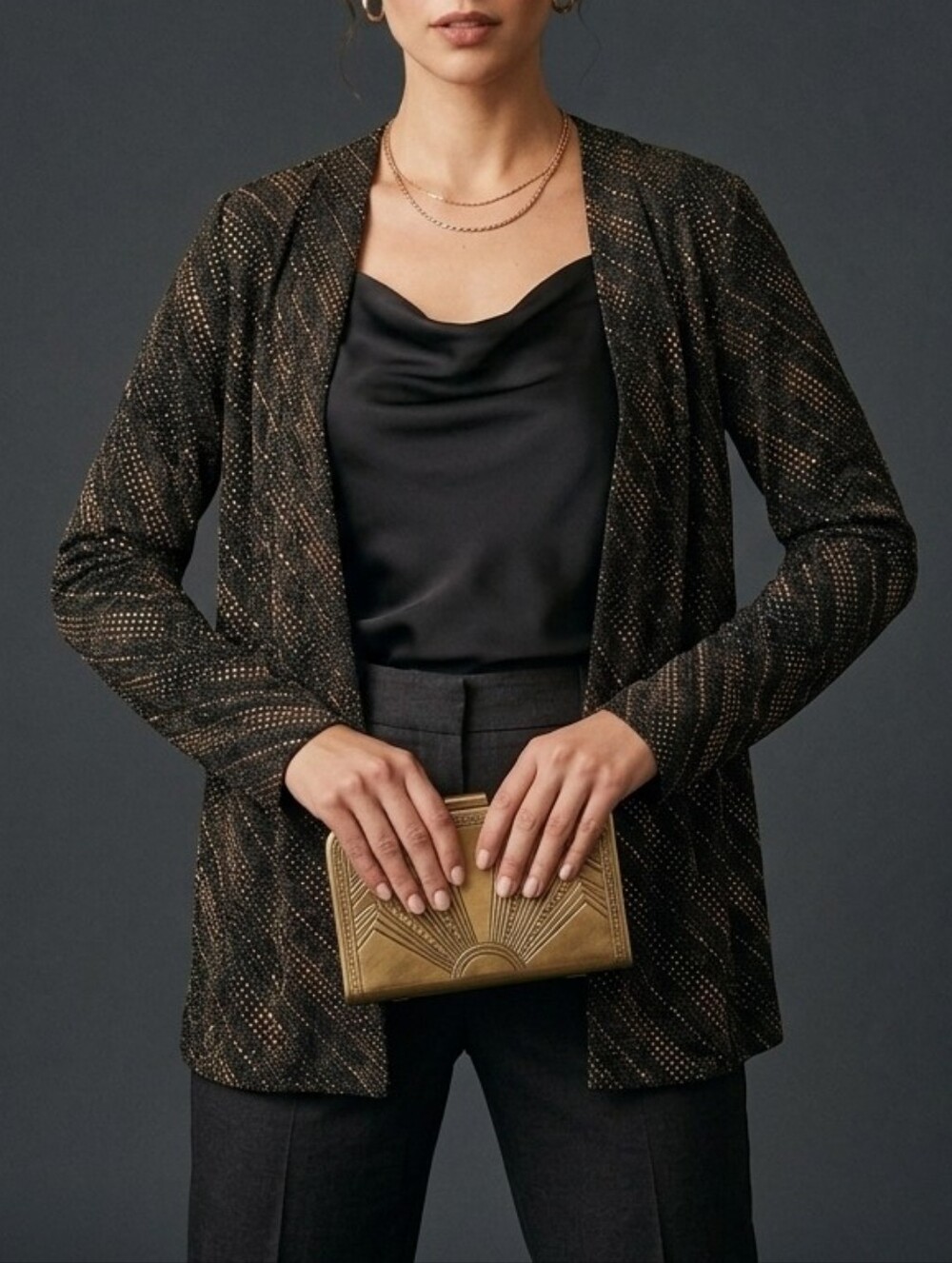 Anna Maxwell Vintage Gold Sparkle Blazer Shall Cardigan